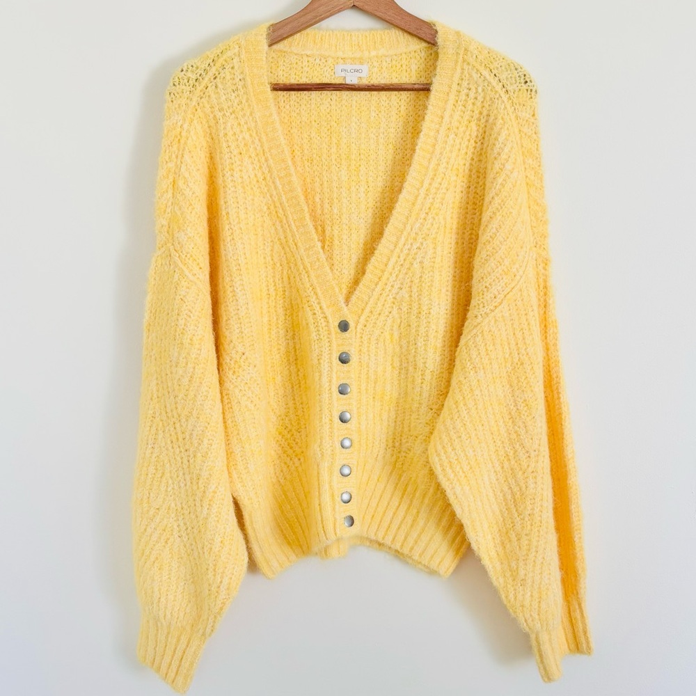 NWT Anthropologie Pilcro Cozy Rib V-Neck Cardigan Sweater in Yellow